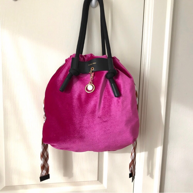Nwot See By Chloe Pink Velvet Tie Closure Shoulder Bag (Xl Size)
